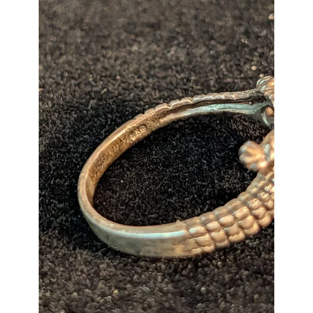 Sterling Silver Alligator Bypass Ring Sz 6.5 Textured Crocodile Design - Picture 14 of 15